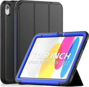 iPad 10th Generation 10.9 Inch 2022 Release, Durable Sturdy Heavy Duty Shockproof Protection Folio Stand Case with Smart Cover Auto Sleep/Wake for iPad 10.9 Case, Black/Blue