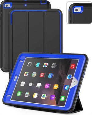 iPad Mini 5 / Mini 4 Case 7.9 Inch, Durable Sturdy Heavy Duty Shockproof Protection Kid Case with Trifold Stand Auto Wake/Sleep Smart Cover for iPad Mini 5th / Mini 4th Generation, Black/Blue