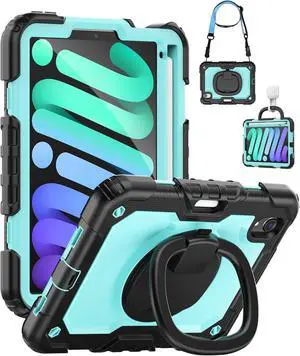 iPad Mini 6 Case 2021 with Screen Protector Pencil Holder 360 Rotating Hand Strap&Stand, Full Body Protection Drop-Proof Case for iPad Mini 6th Generation 8.3'', SkyBlue