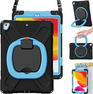 Case for iPad 6th5th Generation iPad Air 2 Case iPad Pro 97 Case Rugged Silicone Case with 360 Rotating Handle GripPencil Holder Kickstand Shoulder Strap for iPad 6th GenBlackBlue