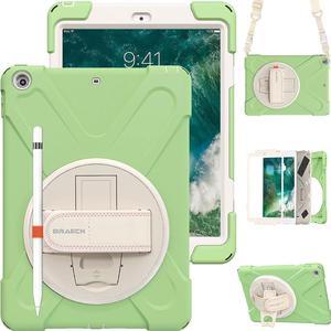 iPad Case 6th Generation for Kids, Shockproof Protective Boys Girls Case with Rotating Kickstand, Carrying Strap, Adjustable Hand Strap for iPad 5th 6th Gen 2018/2017 9.7 Inch- Matcha Green