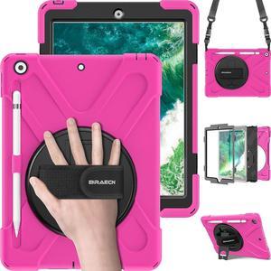 iPad 2018 Case, iPad 9.7 Case - Hybrid Protective Shockproof Rugged Kids Case with Pencil Holder, Kickstand, Hand Strap and Shoulder Strap for iPad 9.7 Inch 6th 5th Gen 2018/2017 Tablet -Rose