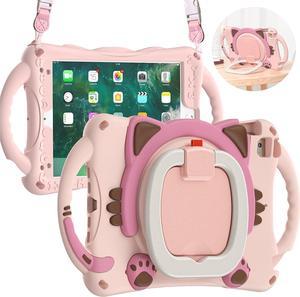 iPad Mini Case for Kids, Silicone Shockproof Durable Childproof Cute Case with Carrying Strap, Handle Grip, Shoulder Strap, Pencil Holder, Kickstand for Apple iPad Mini 5/4/3/2/1 7.9 Inch-Pink