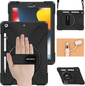 iPad Case 9th/8th/7th Generation, 10.2 Inch iPad Case with Hand Strap, Dropproof Kids Case with Kickstand, Shoulder Strap, Pencil Holder, Pencil Cap Holder for 2021/2020/2019 10.2" iPad(Blue)