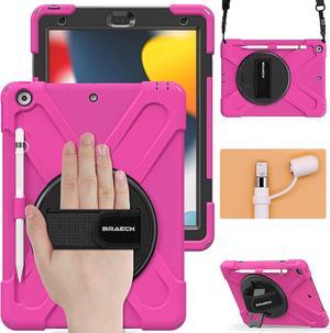 iPad Case 9th/8th/7th Generation, 10.2 Inch iPad Case with Hand Strap, Dropproof Kids Case with Kickstand, Shoulder Strap, Pencil Holder, Pencil Cap Holder for 2021/2020/2019 10.2" iPad(Pink)