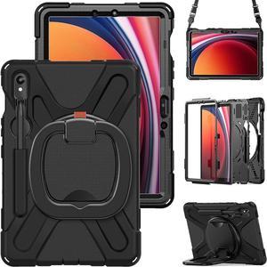 Galaxy Tab S9 Case 11 Inch 2023 (SM-X710/X716B/X718U), Heavy Duty Shockproof Protective Silicone Cover with Stable Kickstand, Shoulder Strap, S Pen Holder for Galaxy Tab S8/S7 2022/2020, Black