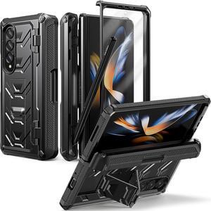 Case for Samsung Galaxy Z Fold4 5G 2022 Galaxy Z Fold 4 Double Protection Rugged Case with Builtin S Pen Slot Screen Protector Builtin 360 Rotating Ring Kickstand Cover Case Black