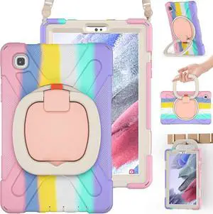 Case for Galaxy Tab A7 Lite 8.7" -Kids-Friendly Silicone Cover with Stable Kickstand, Rotating Handle Grip, Shoulder Strap for Samsung Galaxy A7 Lite 2021 SM-T220/T225/T227-Colorful Pink