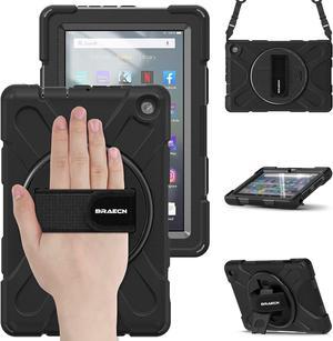 Kindle Fire 7 Tablet Case 2022 12th GenerationHeavy Duty Shockproof Protective Case with Rotating Hand StrapCarrying Shoulder StrapKickstand for Amazon Fire 7 2022 Tablet  Black