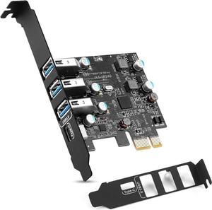 PCI-E to USB 3.0 Type C +3 Type A Expansion Card - Interface USB 3.0 4-Port Express Card Desktop Supports UASP with Low Profile Bracket for Windows MAC Pro Linux