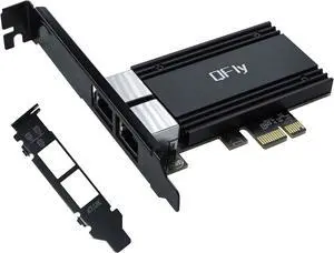2.5G Dual RJ45 Port PCI-E Network Card with RTL8125B Conrtoller, QFly 2.5Gb Ethernet Adapter Card Compatible with 100/1000Mbps/2.5G, Support Windows/Linux