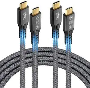 USB C 3.2 Gen2x2 20Gbps, 2 x Type C 4K@60Hz UHD Video 5A/240W PD3.1 Fast Charge Cord with E-Marker Compatible with Thunderbolt 3/4 for iPhone 15Pro MacBook (2, 2 x USB C 20G 240W 1M)