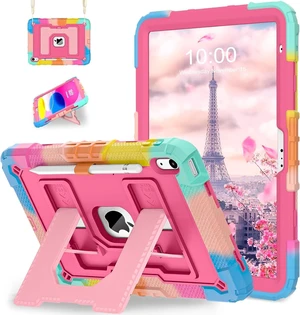 Case for iPad A16 11th/10th Generation 2025/2022 with Pencil Holder Shoulder Strap iPad Case 10th Generation Shockproof Cover for iPad 11th/10th Gen Cases,Colorful Pink Case for iPad A16 11th/10th Generation 2025/2022 with Pencil Holder Shoulder Strap iPad Case 10th Generation Shockproof Cover for iPad 11th/10th Gen Cases,Colorful Pink