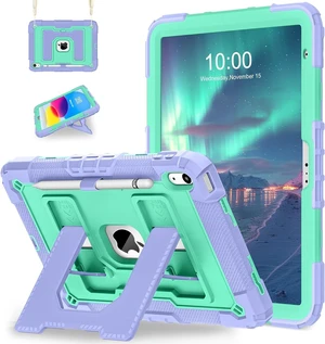 Case for iPad A16 11th/10th Generation 2025/2022 with Pencil Holder Shoulder Strap iPad Case 10th Generation Shockproof Cover for iPad 11th/10th Gen Cases,Purple Green Case for iPad A16 11th/10th Generation 2025/2022 with Pencil Holder Shoulder Strap iPad Case 10th Generation Shockproof Cover for iPad 11th/10th Gen Cases,Purple Green