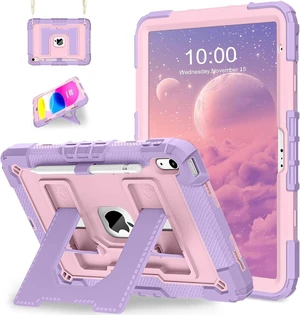 Case for iPad A16 11th/10th Generation 2025/2022 with Pencil Holder Shoulder Strap iPad Case 10th Generation Shockproof Cover for iPad 11th/10th Gen Cases,Purple Rose Case for iPad A16 11th/10th Generation 2025/2022 with Pencil Holder Shoulder Strap iPad Case 10th Generation Shockproof Cover for iPad 11th/10th Gen Cases,Purple Rose