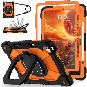 for iPad Pro 13 Inch Case M5 2025/M4 2024 (7th Gen) with Screen Protector/Rotating Stand/Pencil Holder/Shoulder Strap,Military Grade Shockproof iPad Cases 13 Inch iPad Pro M5/M4,Black Orange for iPad Pro 13 Inch Case M5 2025/M4 2024 (7th Gen) with Screen Protector/Rotating Stand/Pencil Holder/Shoulder Strap,Military Grade Shockproof iPad Cases 13 Inch iPad Pro M5/M4,Black Orange