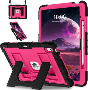 for iPad Air 13 Inch Case M4 2026/M3 2025/M2 2024, Full-Body Drop Protection Shockproof Cover for 13 Inch iPad Air with Large Kickstand, Pencil Holder and Shoulder Strap, Black Pink for iPad Air 13 Inch Case M4 2026/M3 2025/M2 2024, Full-Body Drop Protection Shockproof Cover for 13 Inch iPad Air with Large Kickstand, Pencil Holder and Shoulder Strap, Black Pink