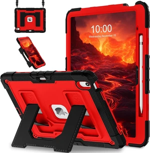 for iPad Air 13 Inch Case M4 2026/M3 2025/M2 2024, Full-Body Drop Protection Shockproof Cover for 13 Inch iPad Air with Large Kickstand, Pencil Holder and Shoulder Strap, Black Red for iPad Air 13 Inch Case M4 2026/M3 2025/M2 2024, Full-Body Drop Protection Shockproof Cover for 13 Inch iPad Air with Large Kickstand, Pencil Holder and Shoulder Strap, Black Red