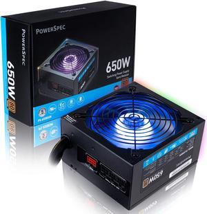 PowerSpec 650 Watt 80 Plus Bronze Semi Modular ATX Power Supply with RGB Lighting Fan Active PFC SLI Crossfire Ready Gaming PC PSU Computer Switching Power Supply, PS 650BSM RGB