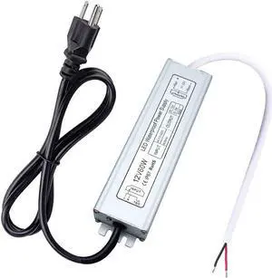 inShareplus LED Power Supply, 60W IP67 Waterproof Outdoor Driver,AC 90-265V to DC 12V 5A Low Voltage Transformer, Adapter with 3-Prong Plug for LED Light, Computer Project, Outdoor Use