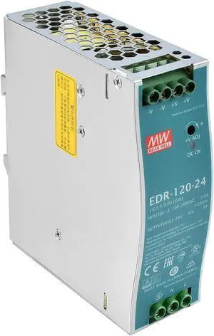 Mean Well EDR-120-24 Single Output DIN Rail Power Supply, Industrial DIN Rail Power Supply DC24V 5A 120W