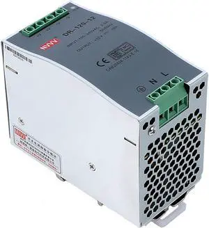 NVVV DR-120-12 AC to DC DIN-Rail Mount Power Supply, 12V, 10 Amp, 120W Single Extreme -30 to 70 °C (-22 to 158 °F) Operating Temp, Overload Protection, Metal, Silver+Grey