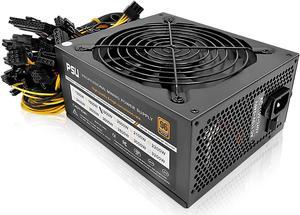 1800W Mining Power Supply, Multiple/Single Channel PSU for Mining Rig, 12V Miner Case Power Supply Support 8 GPUs for ETH rig with Automatic Control Fan
