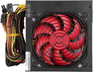 PC Power Supply, 400W Silent Computer Parts ATX 24-Pin 12cm Red 9-Blade Fan Adjustable PC Power Supply with Low Noise Fan Speed Automatically (US Plug)