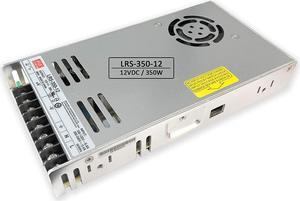 MeanWell Compact Design, 12VDC Switching Power Supply, Active Cooling, LRS-350-12, 110VAC / 220VAC Switchable (350 Watt)