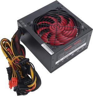 600W PC Power Supply ATX 24PIN Desktop Computer Parts with 14cm Red Fan Adjustable 115/230V(Red-US)