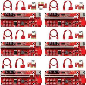 MZHOU 6PACK PCI-E 1X to 16X Riser Card - VER013 Pro PCIe Riser Adapter Card Ethereum ETH Bitcoin Mining Devices, Digital Cryptocurrency Mining Rig (Red 6 Pack)