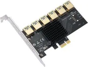 MZHOU PCI-E 1 to 6 USB Slots Riser Card - Higher Stability USB 3.0 Adapter Multiplier Card for Bitcoin Mining Compatible with Windows Linux Mac