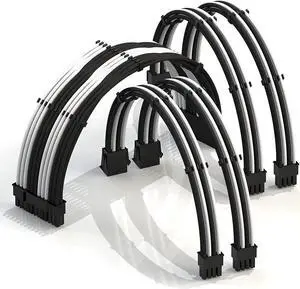 LINKUP - 30cm Super Soft and Flexible PSU Cable Extension Sleeved Custom Mod GPU PC Braided w/Comb Kit1 x 24 P (20+4)2 x 8 P (4+4) CPU2 x 8 P (6+2) GPU Set300mm - WhiteBlack