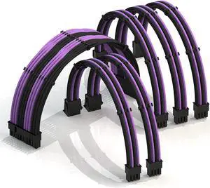 LINKUP - 50cm Super Soft and Flexible PSU Cable Extension Sleeved Custom Mod GPU PC Braided w/Comb Kit1 x 24 P (20+4)2 x 8 P (4+4) CPU2 x 8 P (6+2) GPU Set500mm - PurpleBlack
