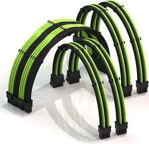LINKUP - 30cm Super Soft and Flexible PSU Cable Extension Sleeved Custom Mod GPU PC Braided w/Comb Kit1 x 24 P (20+4)2 x 8 P (4+4) CPU2 x 8 P (6+2) GPU Set300mm - GreenBlack