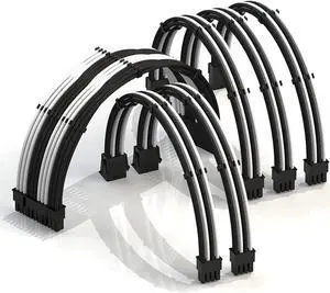 LINKUP - 30cm Super Soft and Flexible PSU Cable Extension Sleeved Custom Mod GPU PC Braided w/Comb Kit1 x 24 P (20+4)1 x 8 P (4+4) CPU2 x 8 P (6+2) GPU Set300mm - WhiteBlack