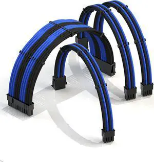LINKUP - 30cm Super Soft and Flexible PSU Cable Extension Sleeved Custom Mod GPU PC Braided w/Comb Kit1 x 24 P (20+4)1 x 8 P (4+4) CPU2 x 8 P (6+2) GPU Set300mm - Blueblack