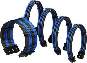 LINKUP - 50cm Super Soft and Flexible PSU Cable Extension Sleeved Custom Mod GPU PC Braided w/Comb Kit1 x 24 P (20+4)2 x 8 P (4+4) CPU2 x 8 P (6+2) GPU Set500mm - Blueblack