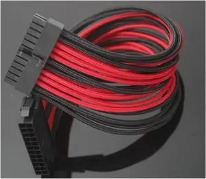 YANGQI yaoqijie Motherboard ATX PSU 24pin Male to Female Computer Connectors Power Supply Nylon Sleeved Wire Extension Cable Lasting (Cable Length : 0.3m, Color : RED Black)
