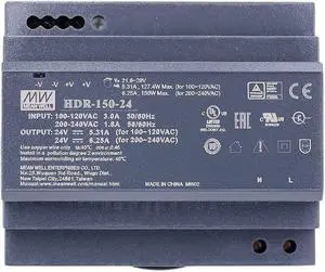 MW HDR-150W-12/15/24/48VDC Mean Well 150W Step Rail Type New Switching Power Supply (HDR-150-24)