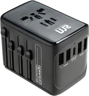 Charwego Universal Power Adapter  45W International Power Adapter Wall Plug  4 Built-in Connector Pins  Compatible with MacBook, Apple Fast Charge Support  5 USB Ports and 1 AC Port (Black)
