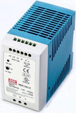 MW Mean Well Plastic Case MDR-100W-12/24/48V Ultra Slim Class I Single Output Industrial DIN Rail AC-DC Power Supply (MDR-100-12)