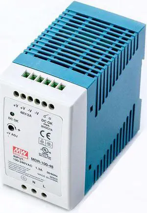 MW Mean Well Plastic Case MDR-100W-12/24/48V Ultra Slim Class I Single Output Industrial DIN Rail AC-DC Power Supply (MDR-100-48)