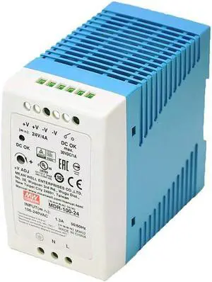 MW Mean Well Plastic Case MDR-100W-12/24/48V Ultra Slim Class I Single Output Industrial DIN Rail AC-DC Power Supply (MDR-100-24)