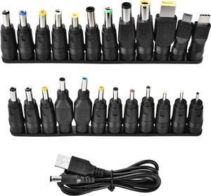 aceyoon USB 5V DC Power Supply with 24pcs DC Barrel Jack Universal Laptop Power Adapter USB 2.0 to DC 5.5x2.1mm Plug Charging Cord Max 3A Compatible for Laptop, Router, Speaker, Monitor, Mini Fan