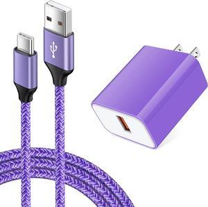 Fast Charger Compatible for LG Stylo 6/5/4 G8 G7 V60 ThinQ, Samsung Galaxy S25 S24 S23 S22 S21 A16 A15 5G A55 A53 A54 A14 A13 A12, Pixel 9 8 7 Pro, Quick Charge 3.0 Charger Adapter, USB Type C Cable