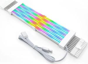 Dilwe RGB PSU Cables, ARGB GPU Power Supply Cable,5V 18AWG Flexible High Current Synchronized PSU Cable,Power Supply with RGB Controller for Computer Gaming Case (24PIN)
