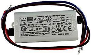 Mean Well Power Supply APC-8-250, AC-DC, 16-32V 0.25A Output, 90-264V Input, 8W, LED Driver, Constant Current, AP Series (250mA, 38VDC)