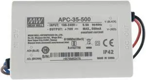 Kulon Mean Well Power Supply APC-35-1050, AC-DC, 11-33V 1.05A Output, 90-264V Input, 34.7W, LED Driver, Constant Current, AP Series (1050mA, 43VDC)