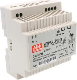 Heschen AC-DC Switching Power Supply, DR-60-15, 60W 15V 0-4A, DIN-Rail, CE Listed